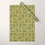 Mid Century Modern Piquet Geometric Multi Pattern in Vintage Olive Green Tones Wrapping Paper Gallery Image 1