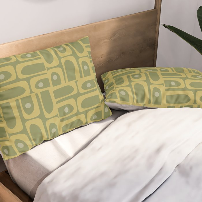 Mid Century Modern Piquet Geometric Multi Pattern in Vintage Olive Green Tones Pillow Sham Gallery Image 2
