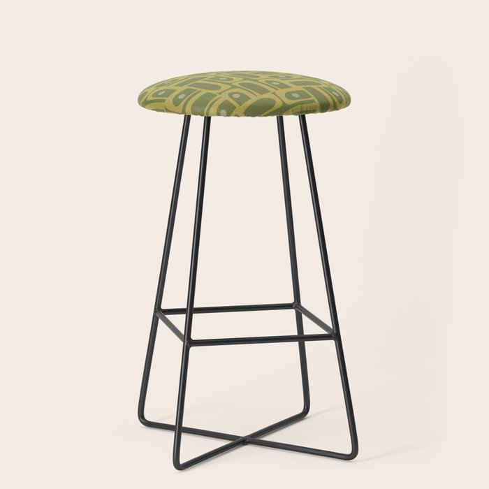 Mid Century Modern Piquet Geometric Multi Pattern in Vintage Olive Green Tones Stool Gallery Image 1