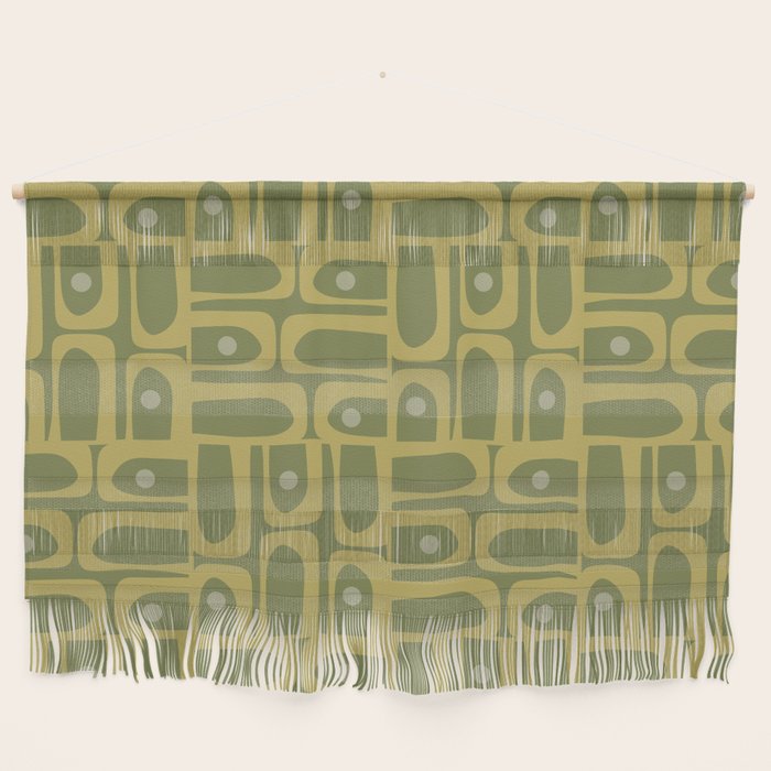 Mid Century Modern Piquet Geometric Multi Pattern in Vintage Olive Green Tones Wall Hanging Gallery Image 1