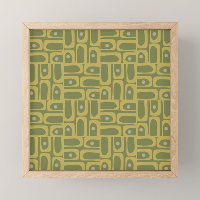 Mid Century Modern Piquet Geometric Multi Pattern in Vintage Olive Green Tones Mini Art Print Gallery Image 1