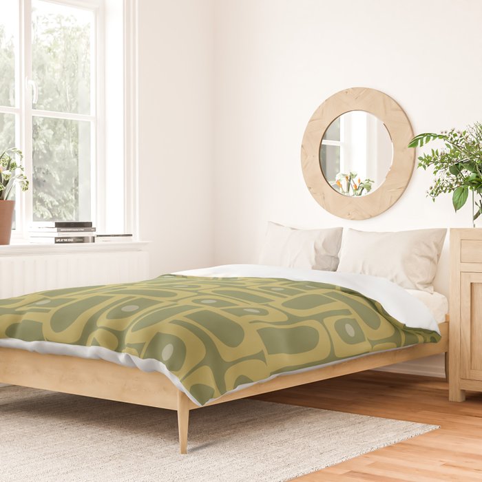 Mid Century Modern Piquet Geometric Multi Pattern in Vintage Olive Green Tones Duvet Cover Gallery Image 2