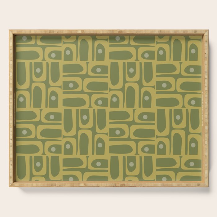 Mid Century Modern Piquet Geometric Multi Pattern in Vintage Olive Green Tones Serving Tray Gallery Image 1