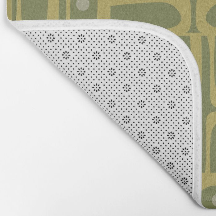 Mid Century Modern Piquet Geometric Multi Pattern in Vintage Olive Green Tones Bath Mat Gallery Image 2