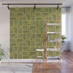 Mid Century Modern Piquet Geometric Multi Pattern in Vintage Olive Green Tones Wall Mural Gallery Image 1