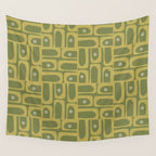 Mid Century Modern Piquet Geometric Multi Pattern in Vintage Olive Green Tones Wall Tapestry Gallery Image 4