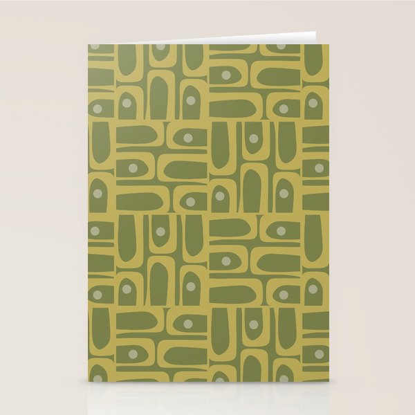 Mid Century Modern Piquet Geometric Multi Pattern in Vintage Olive Green Tones Stationery Card Gallery Image 2