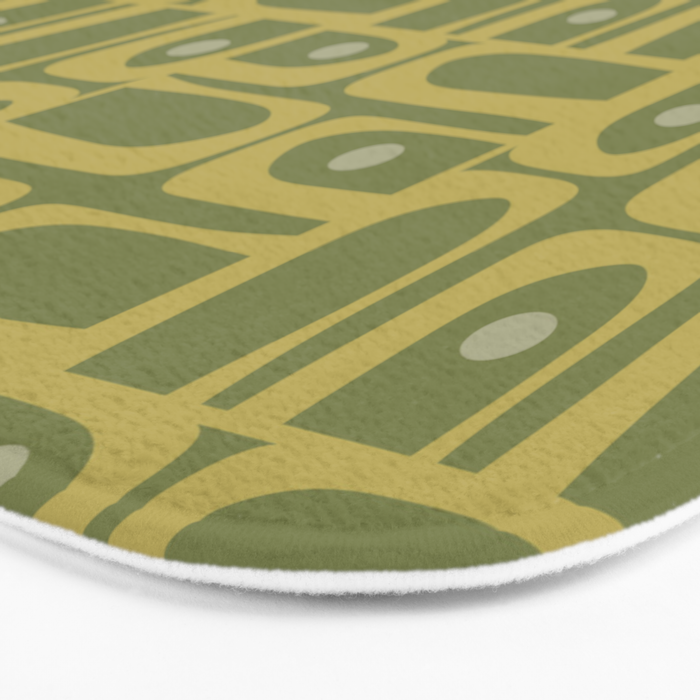Mid Century Modern Piquet Geometric Multi Pattern in Vintage Olive Green Tones Bath Mat Gallery Image 3
