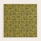 Mid Century Modern Piquet Geometric Multi Pattern in Vintage Olive Green Tones Wood Wall Art Gallery Image 1