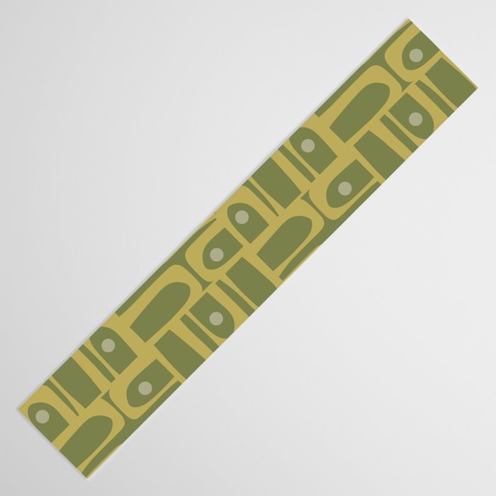 Mid Century Modern Piquet Geometric Multi Pattern in Vintage Olive Green Tones Table Runner Gallery Image 3