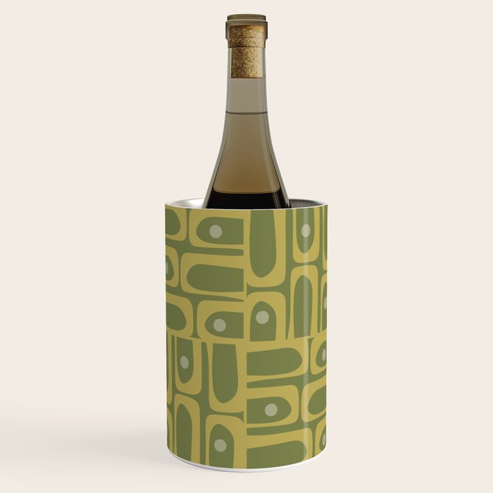 Mid Century Modern Piquet Geometric Multi Pattern in Vintage Olive Green Tones Wine Chiller Gallery Image 1
