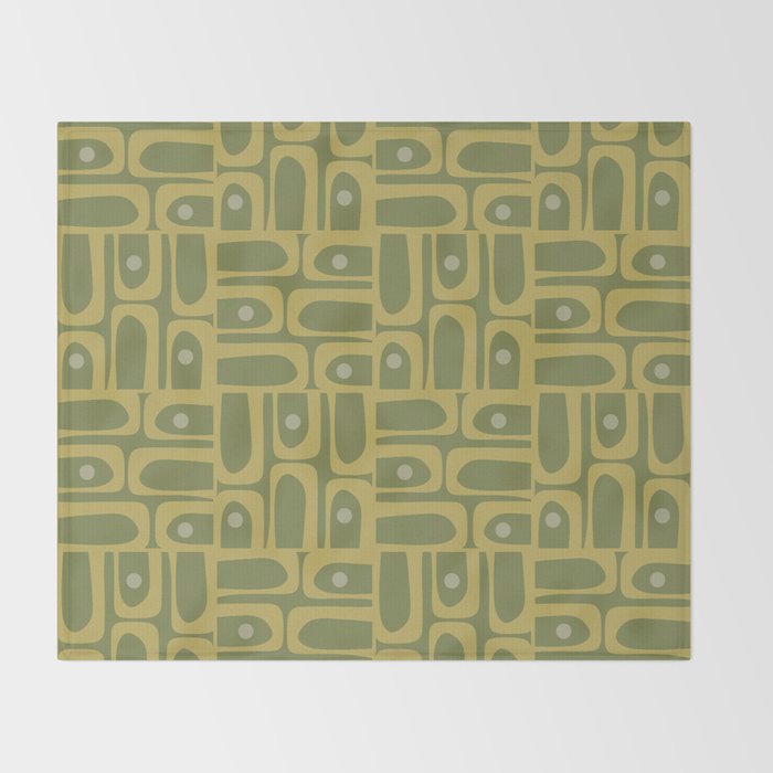Mid Century Modern Piquet Geometric Multi Pattern in Vintage Olive Green Tones Throw Blanket Gallery Image 2