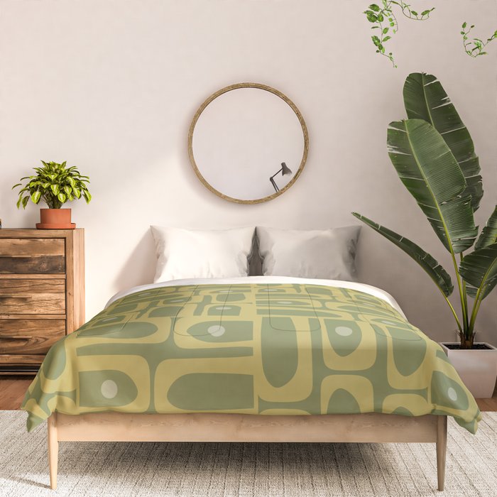 Mid Century Modern Piquet Geometric Multi Pattern in Vintage Olive Green Tones Comforter Gallery Image 3