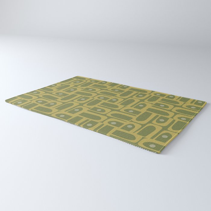 Mid Century Modern Piquet Geometric Multi Pattern in Vintage Olive Green Tones Rug Gallery Image 3