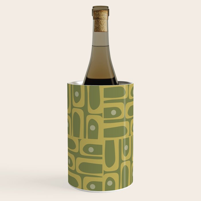 Mid Century Modern Piquet Geometric Multi Pattern in Vintage Olive Green Tones Wine Chiller Gallery Image 2