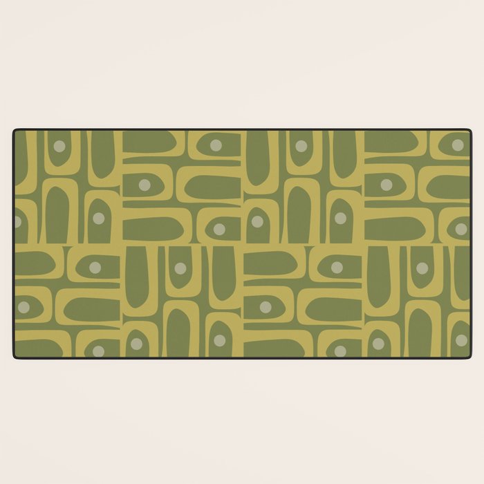 Mid Century Modern Piquet Geometric Multi Pattern in Vintage Olive Green Tones Desk Mat Gallery Image 3
