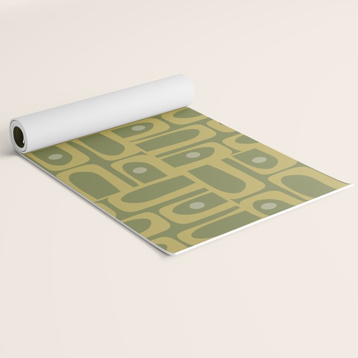 Mid Century Modern Piquet Geometric Multi Pattern in Vintage Olive Green Tones Yoga Mat Gallery Image 2
