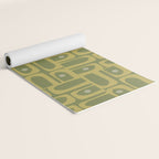 Mid Century Modern Piquet Geometric Multi Pattern in Vintage Olive Green Tones Yoga Mat Gallery Image 2