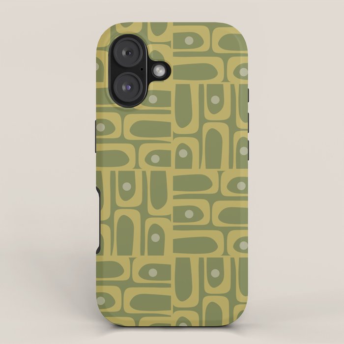 Mid Century Modern Piquet Geometric Multi Pattern in Vintage Olive Green Tones iPhone Case Gallery Image 1
