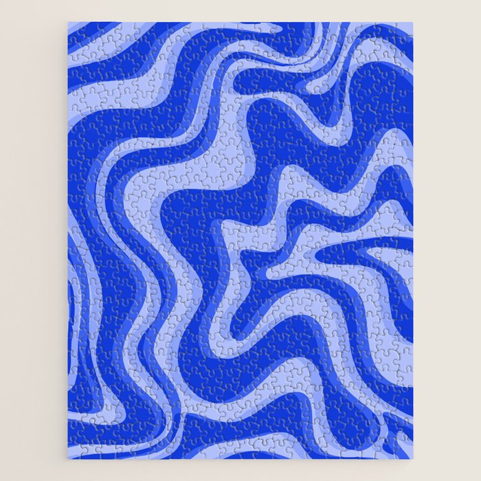 Trippy Glitch Retro Liquid Swirl Very Blue Abstract Pattern Jigsaw Puzzle Gallery Image 1