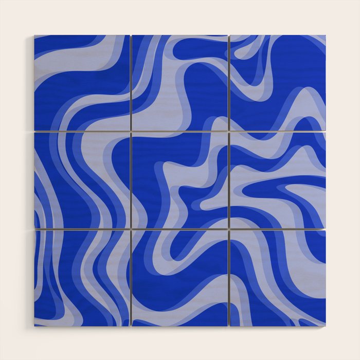 Trippy Glitch Retro Liquid Swirl Very Blue Abstract Pattern Wood Wall Art Gallery Image 1