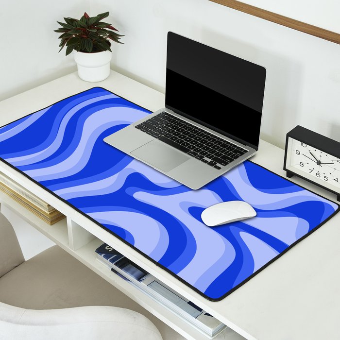 Trippy Glitch Retro Liquid Swirl Very Blue Abstract Pattern Desk Mat Gallery Image 2
