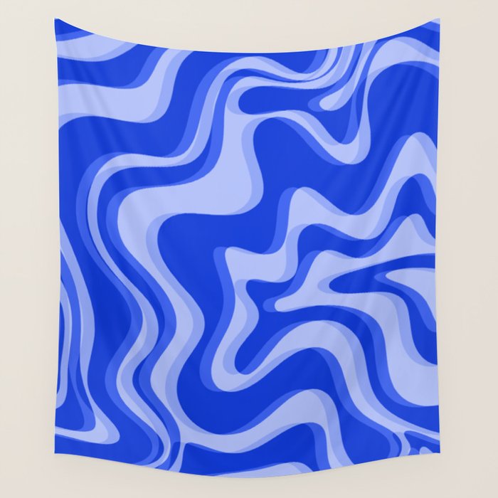 Trippy Glitch Retro Liquid Swirl Very Blue Abstract Pattern Wall Tapestry Gallery Image 4