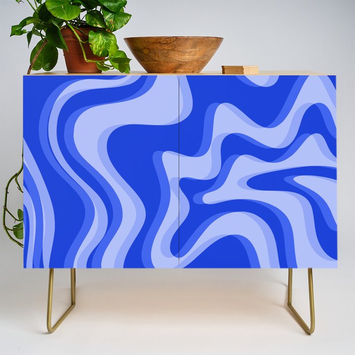 Trippy Glitch Retro Liquid Swirl Very Blue Abstract Pattern Credenza Gallery Image 1