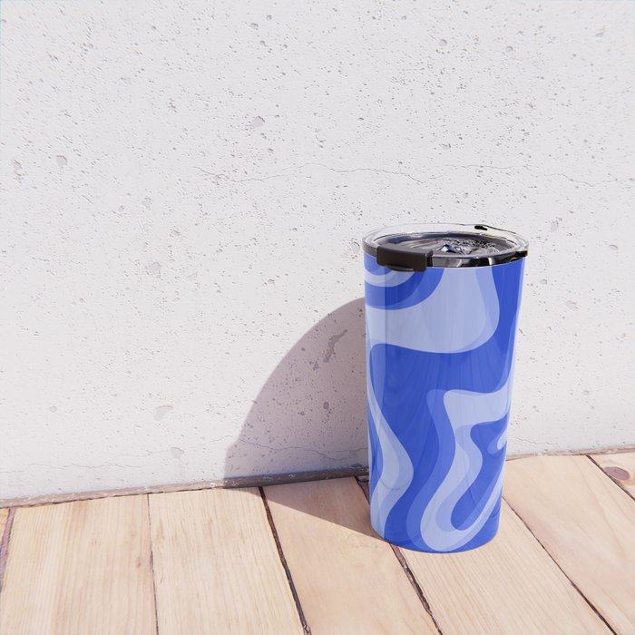 Trippy Glitch Retro Liquid Swirl Very Blue Abstract Pattern Travel Mug Gallery Image 4