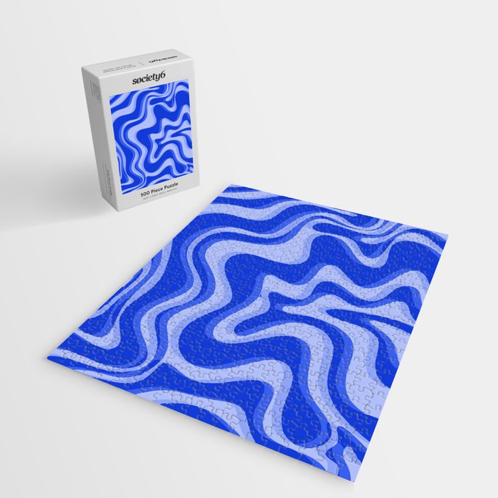 Trippy Glitch Retro Liquid Swirl Very Blue Abstract Pattern Jigsaw Puzzle Gallery Image 2