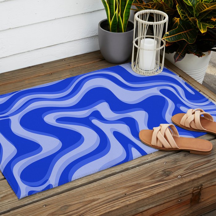 Trippy Glitch Retro Liquid Swirl Very Blue Abstract Pattern Outdoor Rug Gallery Image 2