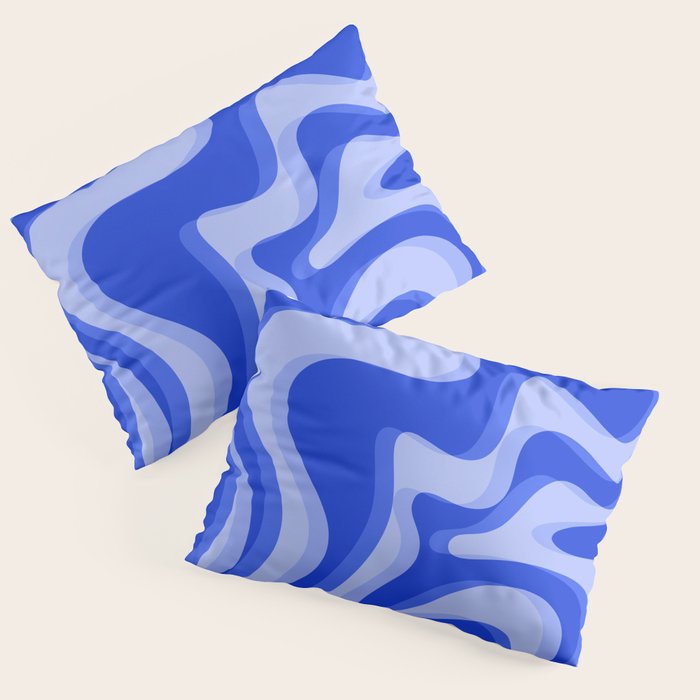 Trippy Glitch Retro Liquid Swirl Very Blue Abstract Pattern Pillow Sham Gallery Image 1