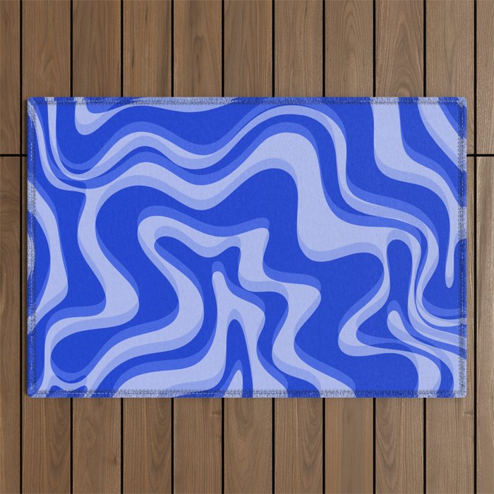 Trippy Glitch Retro Liquid Swirl Very Blue Abstract Pattern Outdoor Rug Gallery Image 1