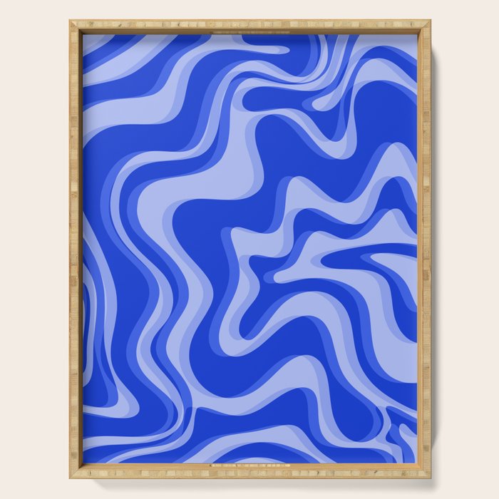 Trippy Glitch Retro Liquid Swirl Very Blue Abstract Pattern Serving Tray Gallery Image 1