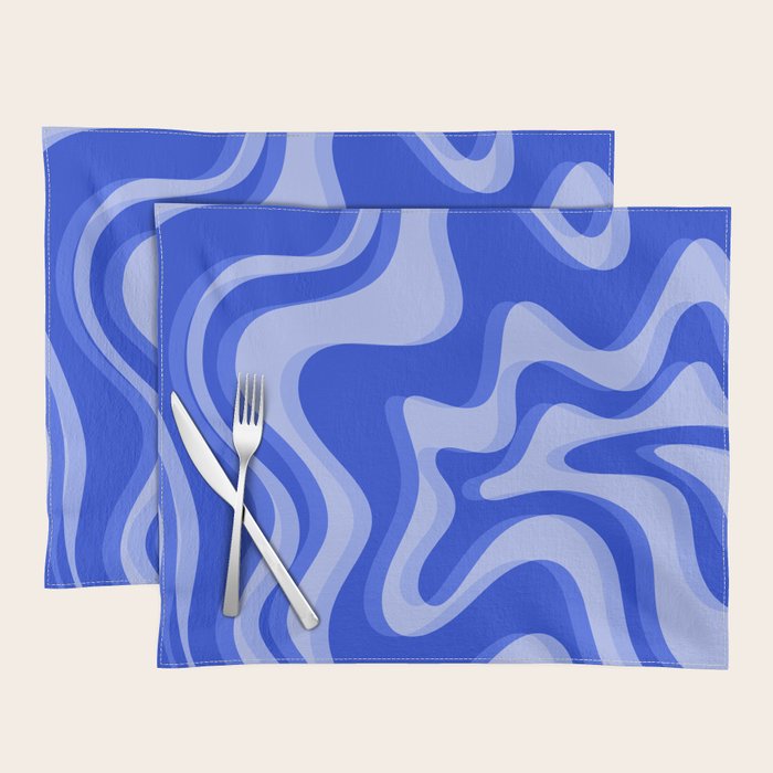 Trippy Glitch Retro Liquid Swirl Very Blue Abstract Pattern Placemat Gallery Image 1