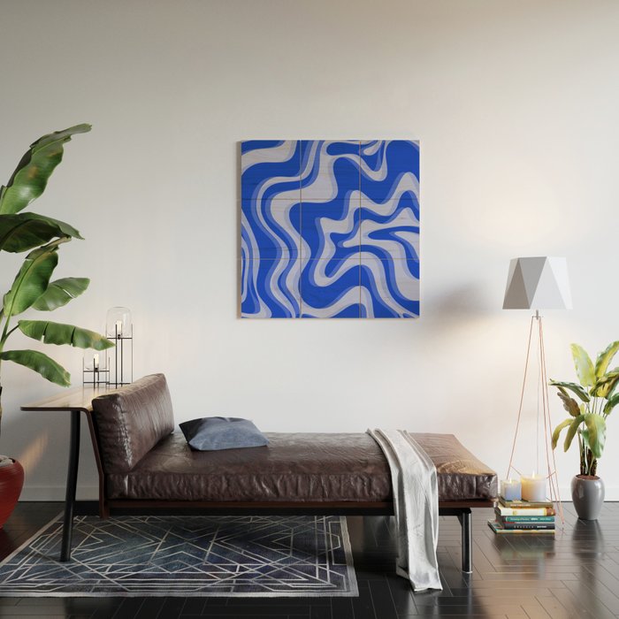 Trippy Glitch Retro Liquid Swirl Very Blue Abstract Pattern Wood Wall Art Gallery Image 2