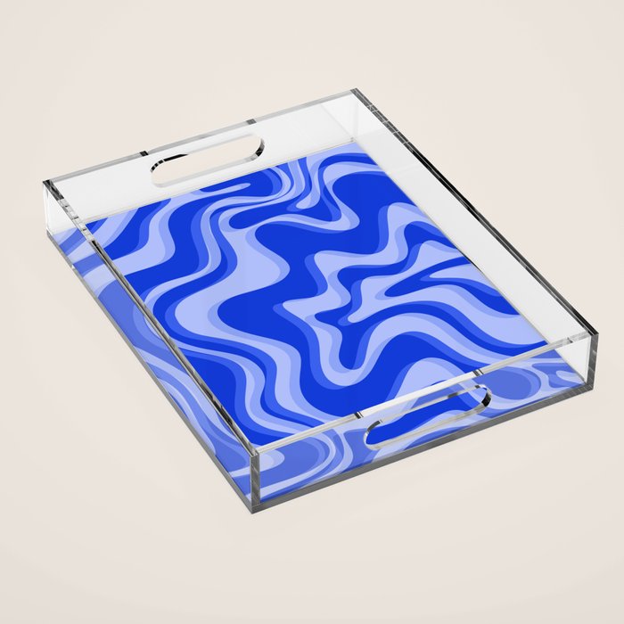 Trippy Glitch Retro Liquid Swirl Very Blue Abstract Pattern Acrylic Tray Gallery Image 1
