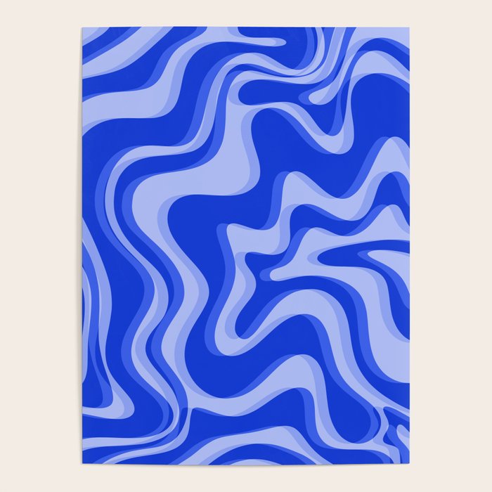 Trippy Glitch Retro Liquid Swirl Very Blue Abstract Pattern Poster Gallery Image 4