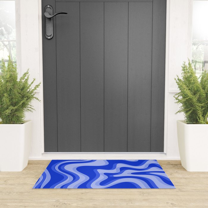 Trippy Glitch Retro Liquid Swirl Very Blue Abstract Pattern Welcome Mat Gallery Image 3