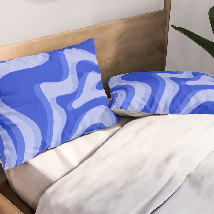 Trippy Glitch Retro Liquid Swirl Very Blue Abstract Pattern Pillow Sham Gallery Image 2