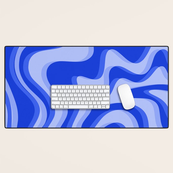 Trippy Glitch Retro Liquid Swirl Very Blue Abstract Pattern Desk Mat Gallery Image 1
