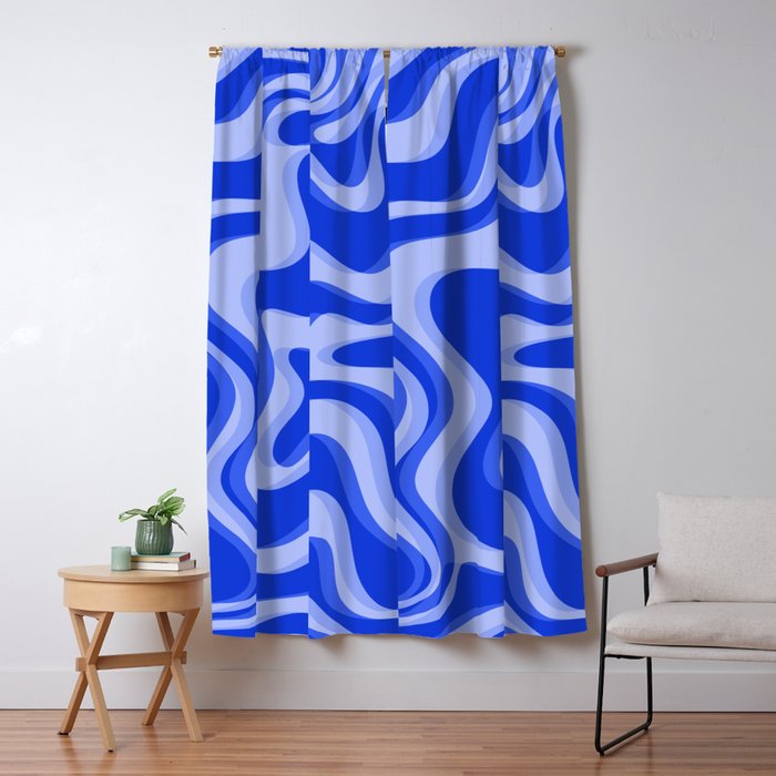 Trippy Glitch Retro Liquid Swirl Very Blue Abstract Pattern Window Curtain Gallery Image 5