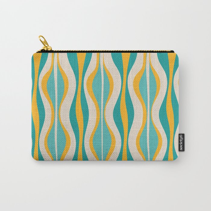 Hourglass Abstract Midcentury Modern Pattern Turquoise Teal Mustard Beige Cream Carry All Pouch Gallery Image 1