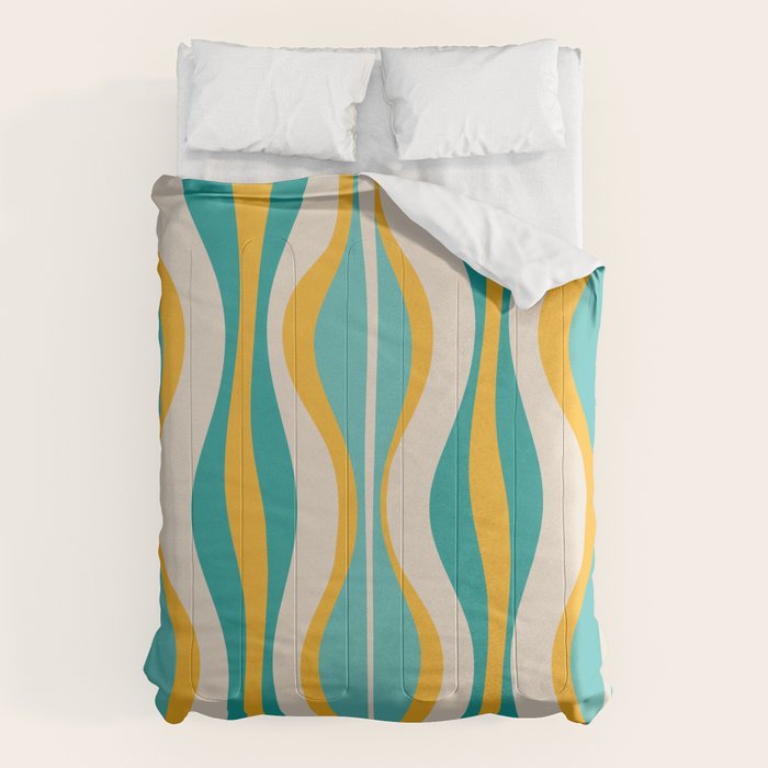 Hourglass Abstract Midcentury Modern Pattern Turquoise Teal Mustard Beige Cream Comforter Gallery Image 6