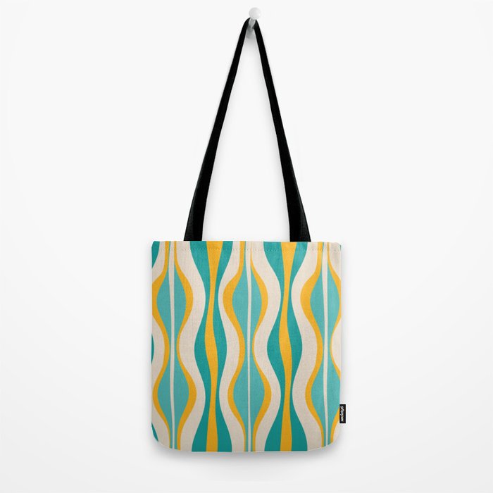 Hourglass Abstract Midcentury Modern Pattern Turquoise Teal Mustard Beige Cream Tote Bag Gallery Image 2