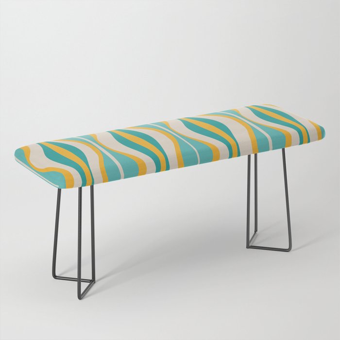 Hourglass Abstract Midcentury Modern Pattern Turquoise Teal Mustard Beige Cream Bench Gallery Image 1