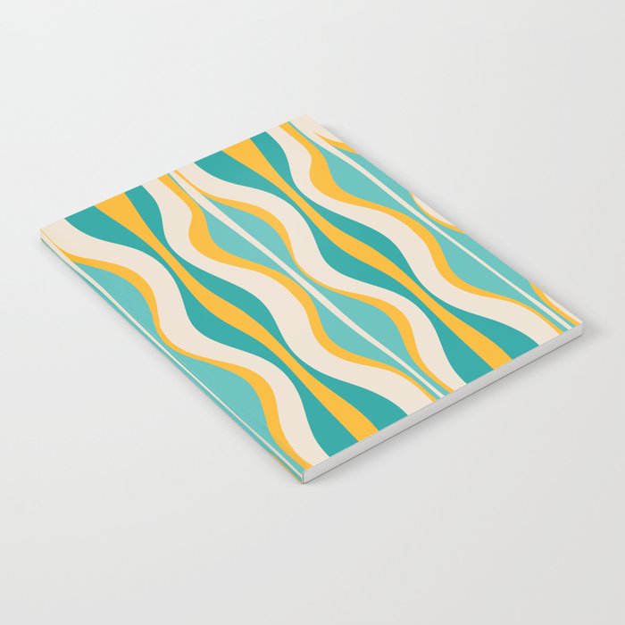 Hourglass Abstract Midcentury Modern Pattern Turquoise Teal Mustard Beige Cream Notebook Gallery Image 2