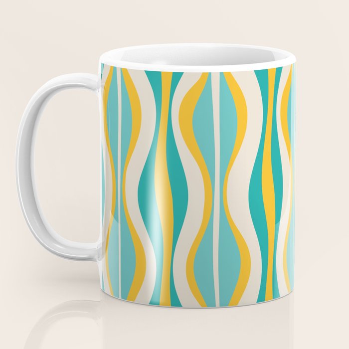 Hourglass Abstract Midcentury Modern Pattern Turquoise Teal Mustard Beige Cream Coffee Mug Gallery Image 3