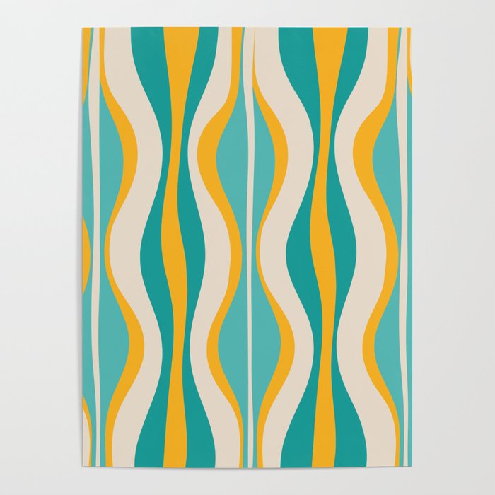 Hourglass Abstract Midcentury Modern Pattern Turquoise Teal Mustard Beige Cream Poster Gallery Image 4
