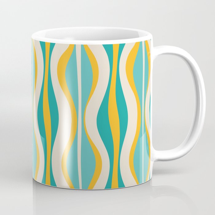 Hourglass Abstract Midcentury Modern Pattern Turquoise Teal Mustard Beige Cream Coffee Mug Gallery Image 1